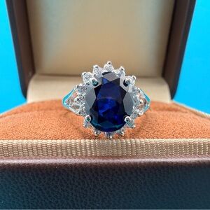 Iconic Princess Diana Blue Sapphire Ring in Sterling Silver